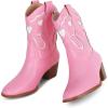 imageAOSPHIRAYLIAN Womens Pink Cowgirl Ankle Heart Cowboy Boots Pull On Round Toe Embroidered Chunky Western Party Dress Boots LadiesPink