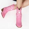imageAOSPHIRAYLIAN Womens Pink Cowgirl Ankle Heart Cowboy Boots Pull On Round Toe Embroidered Chunky Western Party Dress Boots LadiesPink