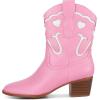 imageAOSPHIRAYLIAN Womens Pink Cowgirl Ankle Heart Cowboy Boots Pull On Round Toe Embroidered Chunky Western Party Dress Boots LadiesPink