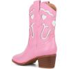 imageAOSPHIRAYLIAN Womens Pink Cowgirl Ankle Heart Cowboy Boots Pull On Round Toe Embroidered Chunky Western Party Dress Boots LadiesPink