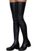 imageAOSPHIRAYLIAN Womens Thigh High Boots Round Toe Low Chunky Heel Flat Slip On Sexy PU Leather Surgical Stretch Riding Long Tall Over the Knee High Boots Black