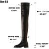 imageAOSPHIRAYLIAN Womens Thigh High Boots Round Toe Low Chunky Heel Flat Slip On Sexy PU Leather Surgical Stretch Riding Long Tall Over the Knee High Boots Black