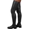 imageAOSPHIRAYLIAN Womens Thigh High Boots Round Toe Low Chunky Heel Flat Slip On Sexy PU Leather Surgical Stretch Riding Long Tall Over the Knee High Boots Black