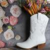 imageAOSPHIRAYLIAN Womens White Cowgirl Boots Wide Calf Short Cowboy Boots Pull On Round Toe Embroidered Chunky Western Party Dress Boots Ladies Size 8