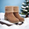 imageAOSPHIRAYLIAN Womens Winter Fur Lined Snow Boots for Women Mid Calf Round Toe Chunky Heel Resistant Warm Ankle Boots Comfy Suede Booties Pull On Shoes for WomenKhaki