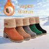imageAOSPHIRAYLIAN Womens Winter Fur Lined Snow Boots for Women Mid Calf Round Toe Chunky Heel Resistant Warm Ankle Boots Comfy Suede Booties Pull On Shoes for WomenBlack