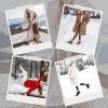 imageAOSPHIRAYLIAN Womens Winter Fur Lined Snow Boots for Women Mid Calf Round Toe Chunky Heel Resistant Warm Ankle Boots Comfy Suede Booties Pull On Shoes for WomenKhaki