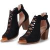 imageAOSPHIRAYLIAN Chunky Heeled Sandals for Women Open Round Toe Bohemian Cutout Heels Ankle Strap Pumps Summer Bridal Party Dress Shoes Gladiator Sandals for WomenBlack