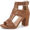 imageAOSPHIRAYLIAN Chunky Heeled Sandals for Womens Bohemian Cutout Open Toe Summer Block Heeled Party SandalsBrowner