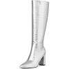 imageAOSPHIRAYLIAN Knee High Boots Women Snake Faux Crocodile Boots Long Tall Boots Pointed Toe Chunky High Heel Boots with Zipper Block Heel Fashion Dress Boots Pull On Size 610Silver