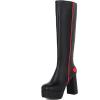 imageAOSPHIRAYLIAN Womens Go Go Boots Block Heel Zipper Sweet Heart Platform Knee High Boots5black Red Pu