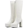 imageAOSPHIRAYLIAN Womens Knee High Boots Round Toe Side Zipper Chunky High Heel Go Go Platform Boots5white Patentfba