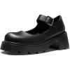imageAOSPHIRAYLIAN Womens Mary Janes Shoes Round Toe Platform Ankle Strap Chunky Heel Pink Uniform Dress ShoesBlack