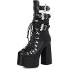 imageAOSPHIRAYLIAN Womens Mid Calf Boots Punk Platform Chunky High Heeled Motorcycle Combat Gothic Boots