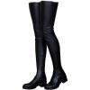 imageAOSPHIRAYLIAN Womens Thigh High Boots Round Toe Low Chunky Heel Flat Slip On Sexy PU Leather Surgical Stretch Riding Long Tall Over the Knee High Boots Black