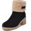 imageAOSPHIRAYLIAN Womens Winter Fur Lined Snow Boots for Women Mid Calf Round Toe Chunky Heel Resistant Warm Ankle Boots Comfy Suede Booties Pull On Shoes for WomenBlack