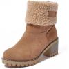 imageAOSPHIRAYLIAN Womens Winter Fur Lined Snow Boots for Women Mid Calf Round Toe Chunky Heel Resistant Warm Ankle Boots Comfy Suede Booties Pull On Shoes for WomenKhaki