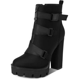 imageAOSPHIRAYLIAN Ankle Boots for Women Lace Up Round Toe Winter Platform Chunky Block High Heel Punk Combat Boots