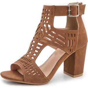 imageAOSPHIRAYLIAN Chunky Heeled Sandals for Womens Bohemian Cutout Open Toe Summer Block Heeled Party SandalsBrowner