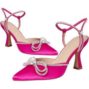 imageAOSPHIRAYLIAN Heeled Sandals for Women Destiny Pointed Closed Toe Strappy Heels Rhinestone Ankle Strap Pumps Crystal Bow Heels Bridal Wedding Party Dress ShoesRose Red