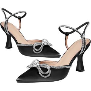 imageAOSPHIRAYLIAN Heeled Sandals for Women Destiny Pointed Closed Toe Strappy Heels Rhinestone Ankle Strap Pumps Crystal Bow Heels Bridal Wedding Party Dress ShoesBlack