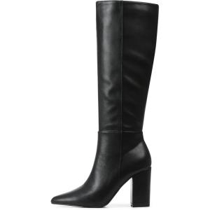 imageAOSPHIRAYLIAN Knee High Boots Women Snake Faux Crocodile Boots Long Tall Boots Pointed Toe Chunky High Heel Boots with Zipper Block Heel Fashion Dress Boots Pull On Size 610Blackmatte