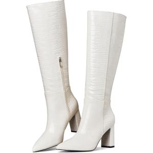 imageAOSPHIRAYLIAN Knee High Boots Women Snake Faux Crocodile Boots Long Tall Boots Pointed Toe Chunky High Heel Boots with Zipper Block Heel Fashion Dress Boots Pull On Size 610Apricot