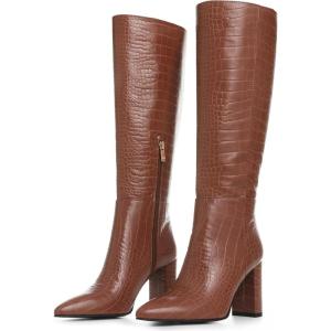 imageAOSPHIRAYLIAN Knee High Boots Women Snake Faux Crocodile Boots Long Tall Boots Pointed Toe Chunky High Heel Boots with Zipper Block Heel Fashion Dress Boots Pull On Size 610Brown