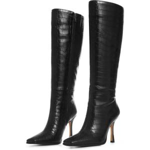 imageAOSPHIRAYLIAN Knee High Boots Women Tall Long High Boots Fashion Square Toe Knee Boots Side Zipper Trendy Dress Heeled Boots for WomenBlacksnake
