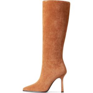 imageAOSPHIRAYLIAN Knee High Boots Women Tall Long High Boots Fashion Square Toe Knee Boots Side Zipper Trendy Dress Heeled Boots for WomenBrownsuede