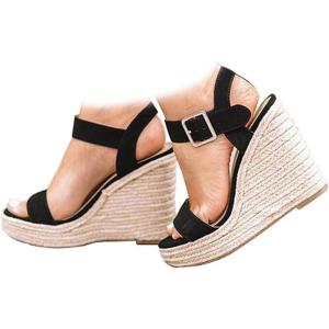 imageAOSPHIRAYLIAN Wedge Sandals for Women Dressy Summer Open Toe High Heel Ankle Strappy Platform Espadrilles Wedding Comfortable ShoesBlackgz