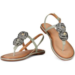 imageAOSPHIRAYLIAN Women Flat Sandals Green Rose Open Toe Casual Thongs Summer Beach Party Dress Wedding Shoes Flip FlopGreen