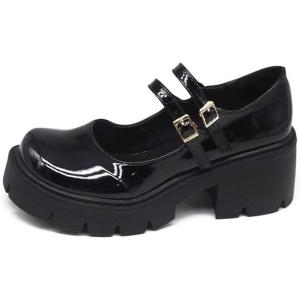imageAOSPHIRAYLIAN Womens Mary Janes Shoes Round Toe Platform Ankle Strap Chunky Heel Black Uniform Dress Shoes