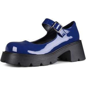 imageAOSPHIRAYLIAN Womens Mary Janes Shoes Round Toe Platform Ankle Strap Chunky Heel Pink Uniform Dress ShoesNavy