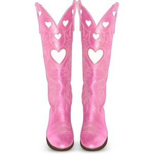 imageAOSPHIRAYLIAN Womens Mid Calf Boots Chunky Heel Cute Heart Cowgirl Cowboy Colorful Western Cosplay Party Boots