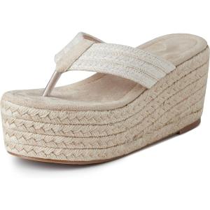 imageWomens Espadrilles Wedge Sandals Round Open Toe Non Slip Summer Dressy Beach Platform Sandals Comfy Flip Flops