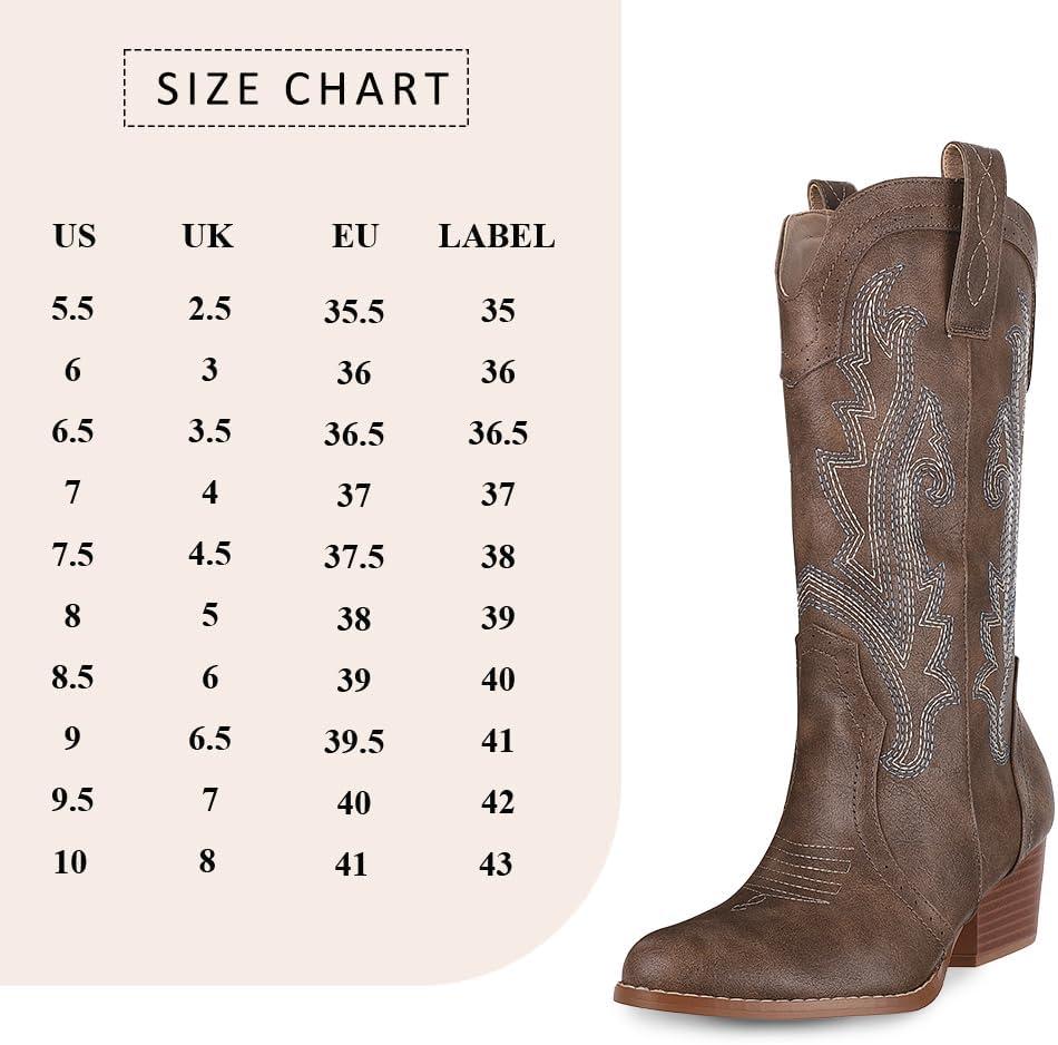imageAOSPHIRAYLIAN Cowboy Boots for Women Retro Pointed Toe Pull On Block Chunky Heel Glitter Sparkly Metallic Embroidecamel Country Concert Outfits Calf Western Cowgirl BootsKhaki