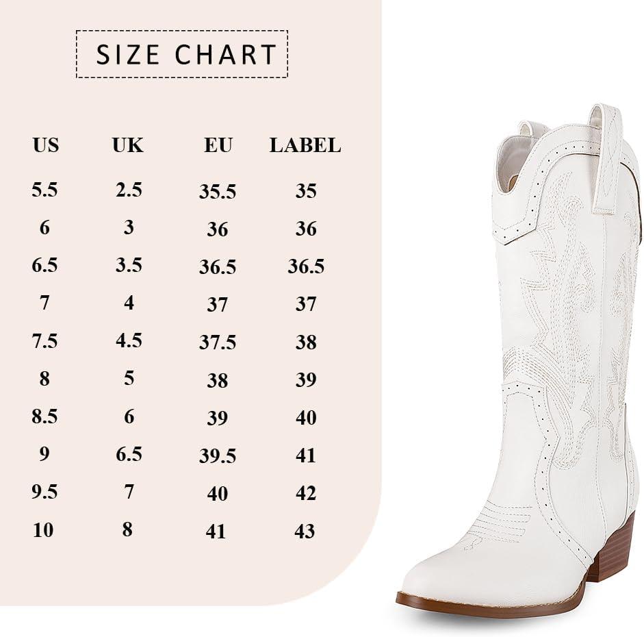 imageAOSPHIRAYLIAN Cowboy Boots for Women Retro Pointed Toe Pull On Block Chunky Heel Glitter Sparkly Metallic Embroidecamel Country Concert Outfits Calf Western Cowgirl BootsWhite