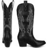 imageAOSPHIRAYLIAN Cowboy Boots for Women Retro Pointed Toe Pull On Block Chunky Heel Glitter Sparkly Metallic Embroidecamel Country Concert Outfits Calf Western Cowgirl BootsBlack