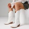 imageAOSPHIRAYLIAN Cowboy Boots for Women Retro Pointed Toe Pull On Block Chunky Heel Glitter Sparkly Metallic Embroidecamel Country Concert Outfits Calf Western Cowgirl BootsWhite Matte