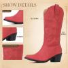 imageAOSPHIRAYLIAN Cowboy Boots for Women Retro Pointed Toe Pull On Block Chunky Heel Glitter Sparkly Metallic Embroidecamel Country Concert Outfits Calf Western Cowgirl BootsRedmatte