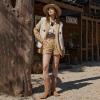 imageAOSPHIRAYLIAN Cowboy Boots for Women Retro Pointed Toe Pull On Block Chunky Heel Glitter Sparkly Metallic Embroidecamel Country Concert Outfits Calf Western Cowgirl BootsCamel