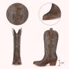 imageAOSPHIRAYLIAN Cowboy Boots for Women Retro Pointed Toe Pull On Block Chunky Heel Glitter Sparkly Metallic Embroidecamel Country Concert Outfits Calf Western Cowgirl BootsKhaki