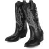 imageAOSPHIRAYLIAN Cowboy Boots for Women Retro Pointed Toe Pull On Block Chunky Heel Glitter Sparkly Metallic Embroidecamel Country Concert Outfits Calf Western Cowgirl BootsBlack
