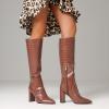 imageAOSPHIRAYLIAN Knee High Boots Chunky Heel Wide Calf Knee High Boots for Women Pointed Toe with Zipper Block Heel Fashion Dress Womens ShoesBrown