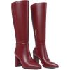 imageAOSPHIRAYLIAN Knee High Boots Chunky Heel Wide Calf Knee High Boots for Women Pointed Toe with Zipper Block Heel Fashion Dress Womens ShoesBurgundy