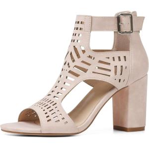 imageAOSPHIRAYLIAN Chunky Heeled Sandals for Womens Bohemian Cutout Open Toe Summer Block Heeled Party SandalsBeige