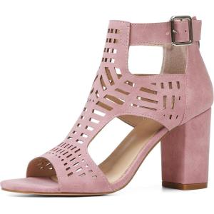 imageAOSPHIRAYLIAN Chunky Heeled Sandals for Womens Bohemian Cutout Open Toe Summer Block Heeled Party SandalsPink