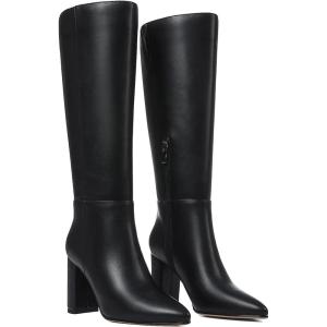 imageAOSPHIRAYLIAN Knee High Boots Chunky Heel Wide Calf Knee High Boots for Women Pointed Toe with Zipper Block Heel Fashion Dress Womens ShoesBlackmatte