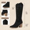 imageAOSPHIRAYLIAN Cowboy Boots for Women Pointed Toe Knee High Cowboy Boots Women Wide Calf Cowgirl Western Embroidery Pull On Chunky Block High Heels BootBlacksuede